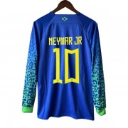 Günstige Brasilien WM 2022 Fußballtrikots Neymar JR 10 Auswärtstrikot Langarm..